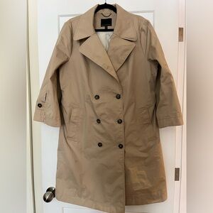 NWOT Banana Republic Classic Tan Khaki Minimalist Mid Length Cotton Trench XL.